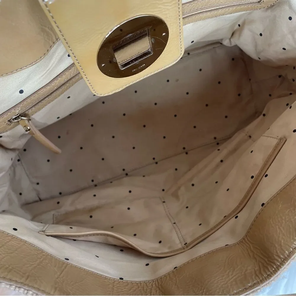 Kate spade tweed wool burlap and‎ patent leather large Slouchy Satchel tote
